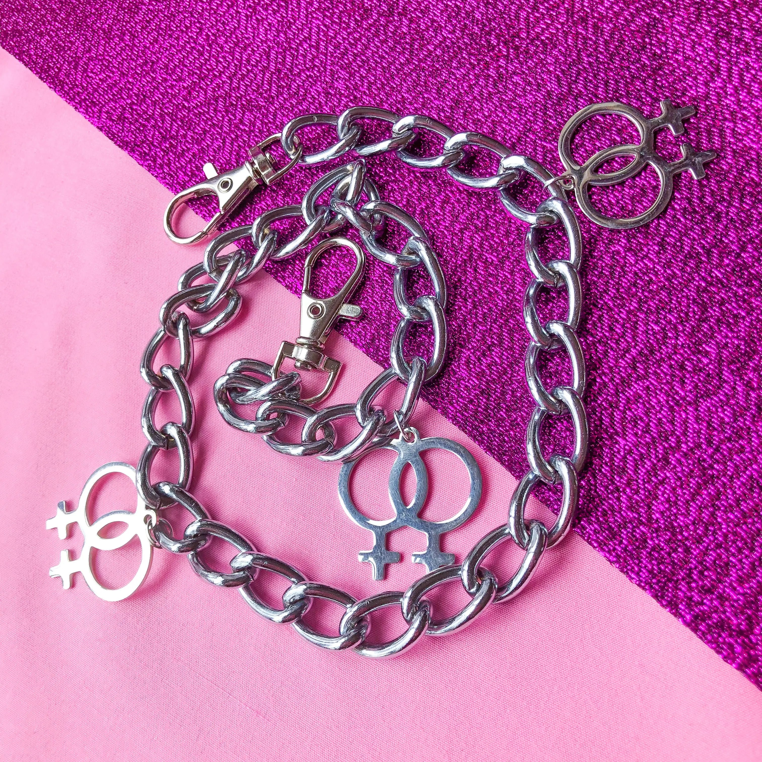 Jean chain with multiple Double Venus symbol charms Leftbians