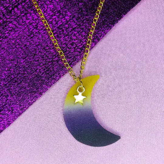 Non binary pride flag moon necklace Leftbians