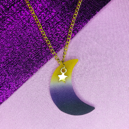 Non binary pride flag moon necklace